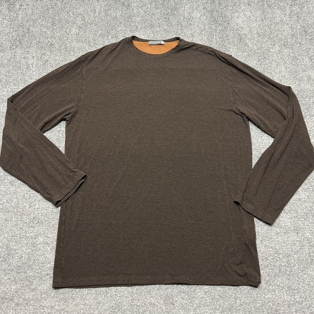 Canali Shirt Mens XL Brown Long Sleeve Crew Neck Stretch Soft Tee Made In Italy